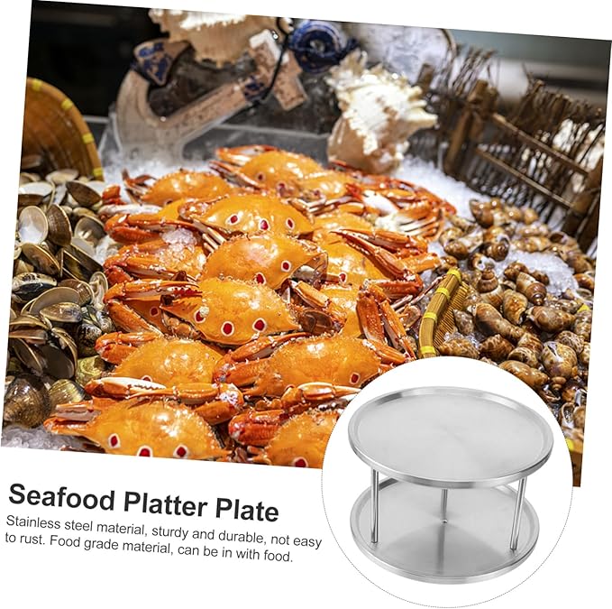 Luxshiny Stainless Steel Seafood Plate Crimped Smooth Snack Food Serving Tray for Restaurant Kitchen Silver Texture Home Serving Dish