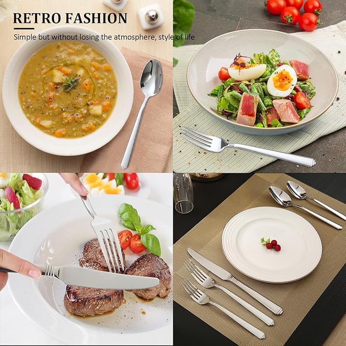 Lorena Flatware Set for 4, 20-Pieces Stainless Steel Silverware Sets Service for 4, 20 Pcs Flugh Cutlery Set Fork Knife Spoon Set,Dishwasher Safe