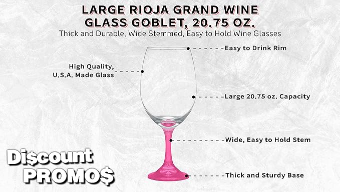DISCOUNT PROMOS Rioja Grand Wine Glasses 20.75 oz. Set of 10, Bulk Pack - Perfect for Hotel, Bar, Restaurant or Lounge - Pink