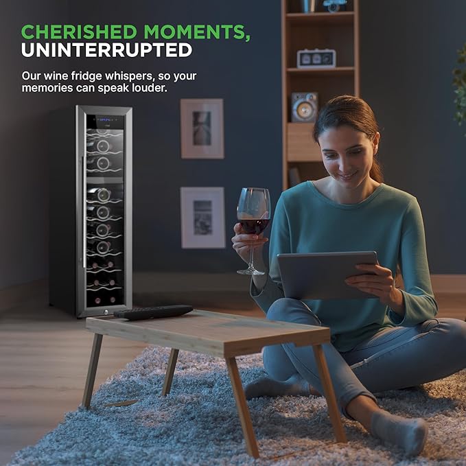 Nutrichef 27 Bottle Wine Fridge - Dual Zone Wine Chiller, Adjustable Temperature 41°F to 64°F, Ultra Quiet Operation, Free Standing Wine Cooler For Home, & Office, 43 x 11 x 26 IN (Black)