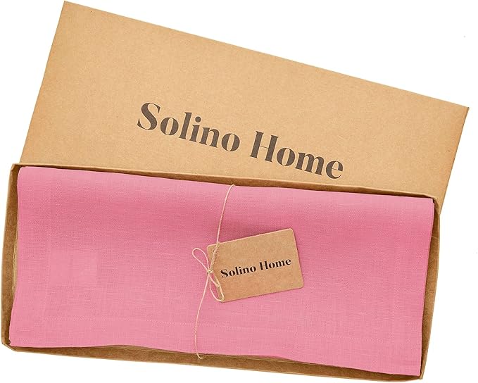 Solino Home Linen Table Runner 108 Inches Long - 100% Pure Linen Pink Carnation Table Runner 14 x 108 Inch for Christmas - Fete