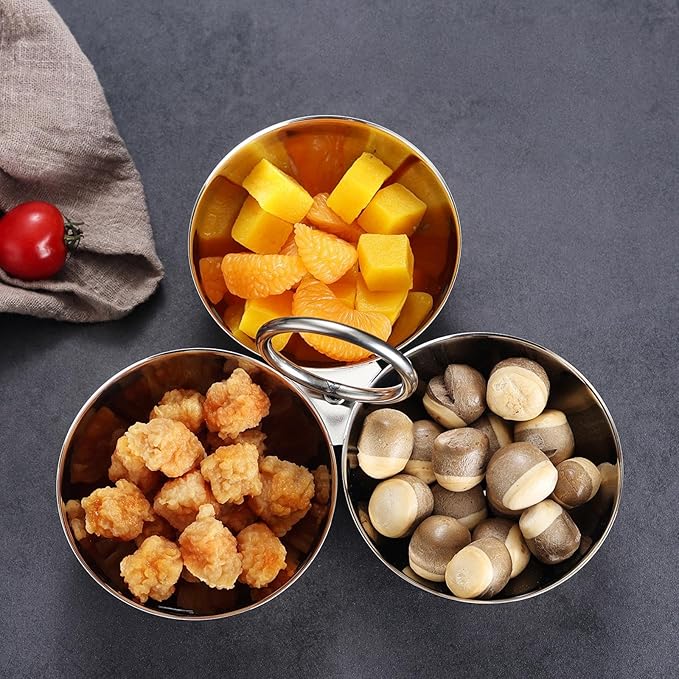 Stainless Steel Snack Serving Bowls Food Serving Trays 3 Compartment Portable Appetizer Platter for Kitchen Bar Dried Fruits, Silver