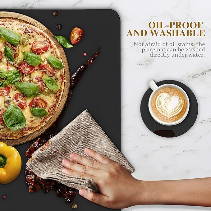 Bacgnyer Placemats Set of 4, Placemat with Coasters Heat Stain Scratch Resistant Non-Slip Waterproof Oil-Proof Washable Wipeable Outdoor Indoor for Dining Patio Table Kitchen Decor and Kids (Black 4)