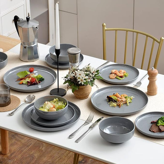 Melamine Dinnerware Sets for 4, 12Pcs Kitchen Plates and Bowls Set, Unbreakable Dishes Set, Dishwasher Safe, Easy Clean, Lightweight for Outdoor Use, Best for RV, Camping (Grey)…