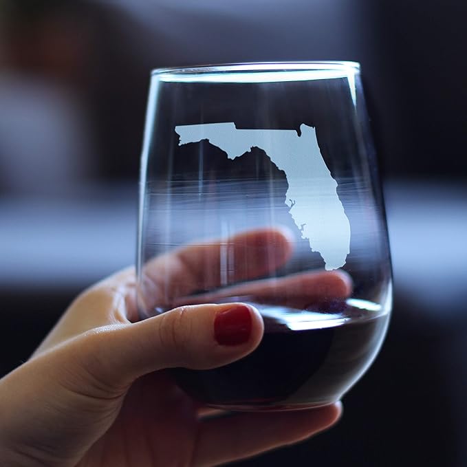 Bevvee Florida State Outline Stemless Wine Glass - State Themed Drinking Decor and Gifts for Floridian Women & Men - Large 17 Oz Glasses