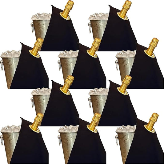 Classic Collection, Bottle Cloth with Metal Ring for Ice Buckets, Cotton, 42 cm, Corner Hole (Black with Gold Metal Ring, Pack of 10)