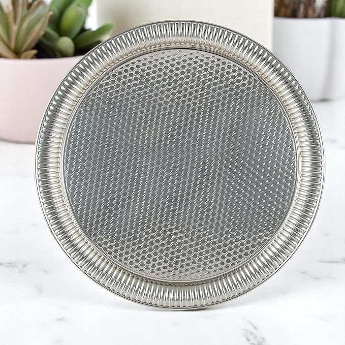 Alisveristime Round Hammered Metal Serving Tray – Ottoman Style, (11.8" Diameter, 12.6 oz) 5 Color Options (Silver)