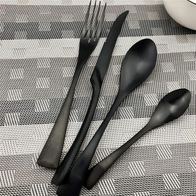 Matte Finish Matte Polishing Black 18/10 Stainless Steel, Single Serving Flatware Silverware cutlery utensils Set,set of 6 Dinner Spoon