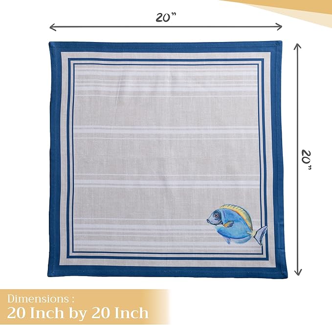 Maison d' Hermine Cloth Napkins Set of 4 100% Cotton Everyday Reusable Square Napkins Cloth Washable, Dinner, Party, Wedding, Restaurant, Spring/Summer (Poisson, 20" x 20")