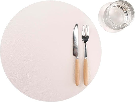 Wipeable Placemats and Coasters Leather Table Mats Waterproof Heat-Resistant Easy to Clean for Dining Table Set Kitchen Table Set of 6, White
