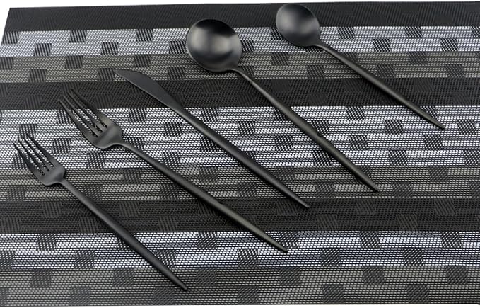 Flatware Set 18/10 Stainless Steel Matte Black - Kitchen Utensil Serving Set of Dinner Fork Knife Spoon Salad Fork Dessert Spoon,20 Piece Set of 4, for Home Kitchen Restaurant Hotel