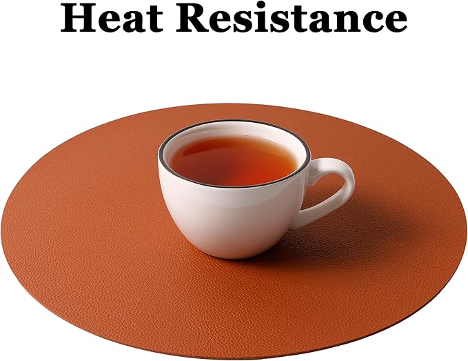 Wipeable Placemats and Coasters Leather Table Mats Waterproof Heat-Resistant Easy to Clean for Dining Table Set Kitchen Table Set of 4, Brown