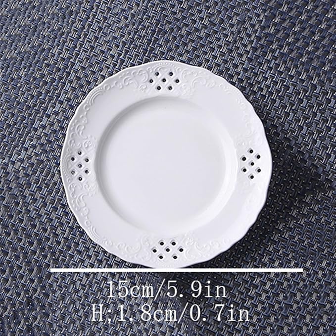 SONGCHAO Party Supplies Hollow Out Dessert Plate White Disc Home Kitchen Restaurant Coffee Shop Flat Plate Ceramic Fruit Plate Round Fruit Tray Party Plates (Color : Small)