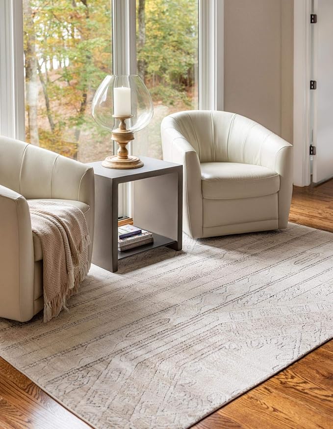 Rugs.com Oregon Collection Rug – 7' x 10' Ivory Low-Pile Rug Perfect for Living Rooms, Large Dining Rooms, Open Floorplans