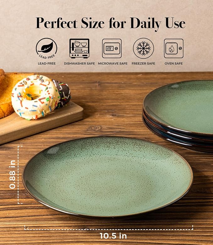 LERATIO Ceramic Dinner Plates Set of 6, 8.0 Inch Handmade Reactive Glaze Porcelain Plates, Coupe Shape Dinnerware Dishes Set for Kitchen,Oven& Microwave & Dishwasher Safe, Scratch Resistant-Green
