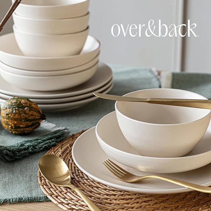 over&back Coupe Cereal Bowl Set - Stoneware Dishes - Comes with 4 Cereal Bowls - Easy-to-Stack Breakfast Place Settings - 6" x 6" x 2.6" - 25oz - Semi-Matte Ivory