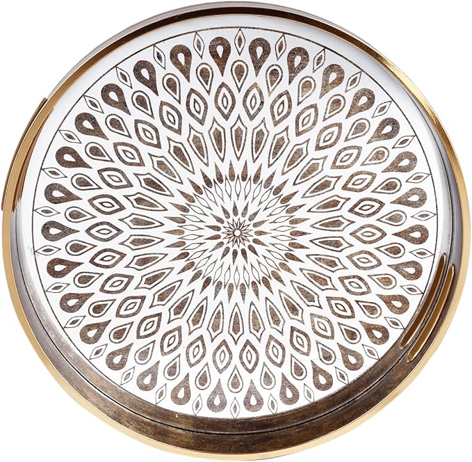 SINT Serving Tray with Antique Look & Stylish Design, Decorative Trays with Handles for Kitchen, Round Ottoman Tray for Dinning | Living Room & Home Décor | Pack of 2