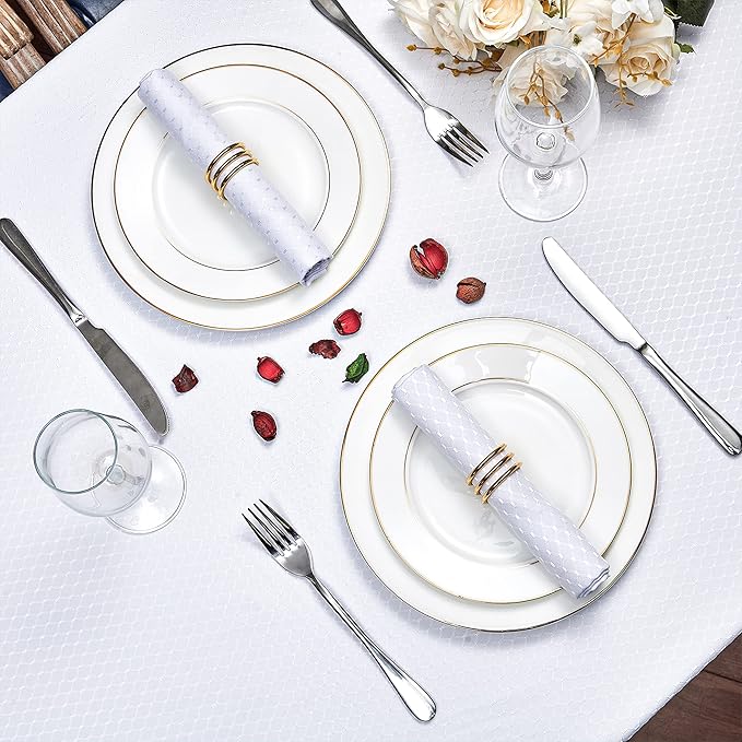 Rectangle Table Cloth Linen Farmhouse Stainproof Waterproof Washable Polyester Oblong Rectangular Fabric Table Cover for Kitchen Dining Dinner (White, 60 X 120 Inch)