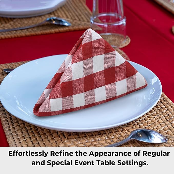Urban Villa Cloth Napkins Set of 12 20x20 Inches 100% Cotton Napkins Cloth Washable Durable Reusable Absorbent Table Dinner Napkins Cloth for Christmas Hotel Lunch Restaurant Parties- Red White