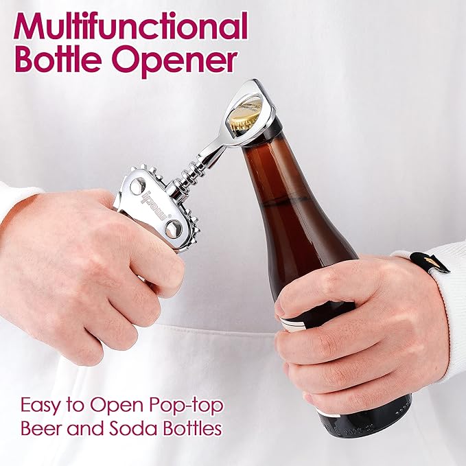IPOW Wine Opener, Zinc Alloy Wine Bottle Opener, Wing Corkscrew Heavy Duty, Manual Multifunctional Cork Screw for Waiter, Green
