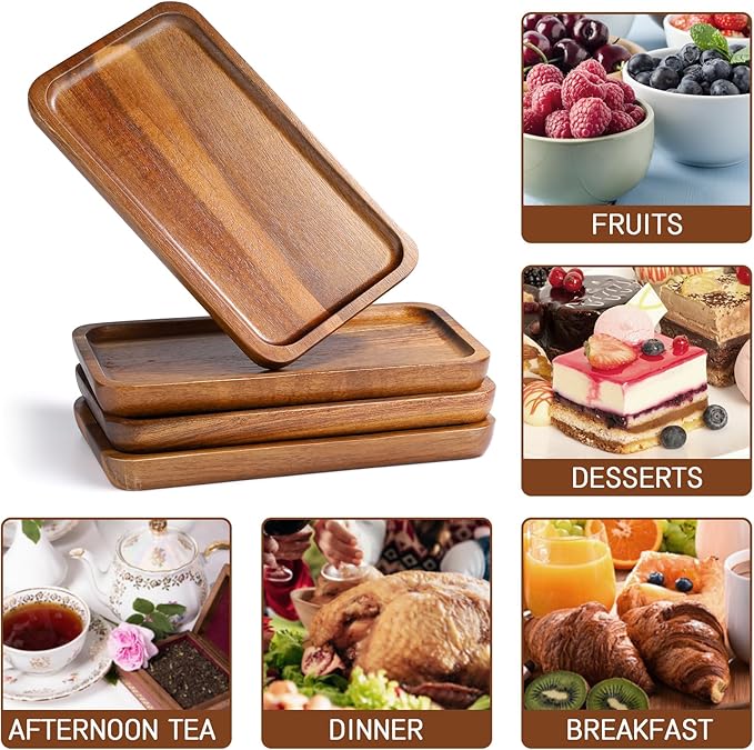 Wood Serving Trays Set of 4 Wooden Serving Platters for Home Decor, Cheese, Fruit, Vegetables, Charcuterie, Appetizer Serving Tray