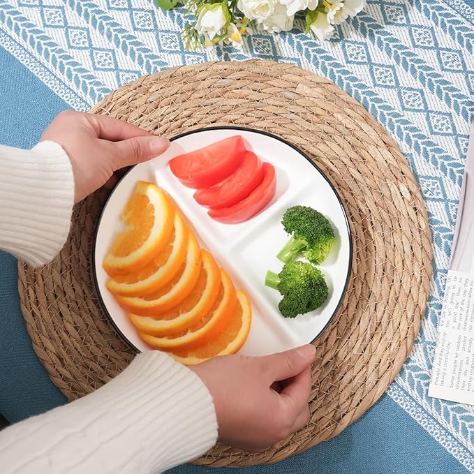 Ceramic Divided Plates Set of 4Pcs, 8 Inch Portion Control Plate, Reusable Bariatric Plate for Adults, 3 Compartment Plates, White Dinner Plates for Balanced Meal, Microwave, Dishwasher Safe