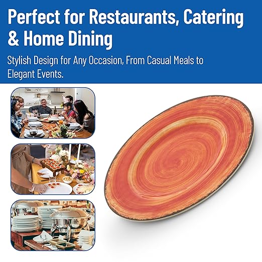 Carlisle FoodService Products Mingle Resuable Plastic Plate Dinner Plate with Pottery Style for Home and Restaurant, Melamine, 9 Inches, Fireball, (Pack of 12)