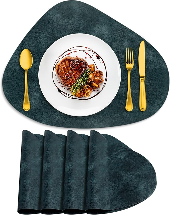 ADRIMER Placemats, Heat Resistant Round Placemats Set of 4 Washable 13 x 17 Inch, Waterproof Table Mats Wipeable for Kitchen, Dining Room Table Christmas Decor, Dark Blue