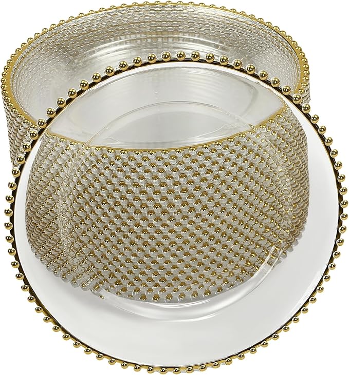 25Pcs Antique Clear Charger Plates, 13" Round Decorative Reef Chargers for Dinner Plates, Reusable Plastic Charger Plates Bulk with Gold Bead Rim for Wedding, Dinner, Party, Bridal Shower