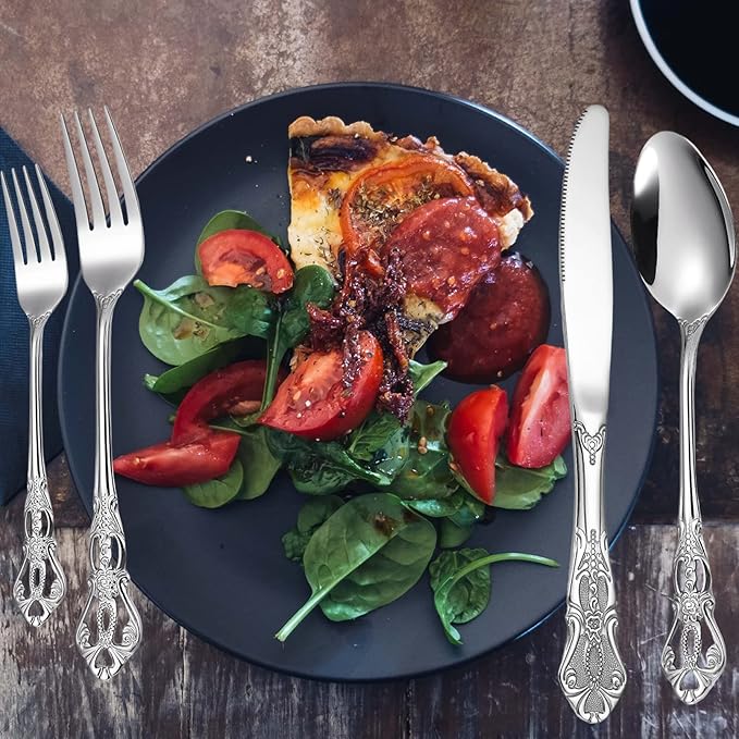 Vilihkc Christmas Gorgeous Retro Royal Stainless Steel 20 Pieces Flatware Set, Silverware Set, Anti-rust Stainless Steel Cutlery Set Utensils Including Fork Spoon and Knife