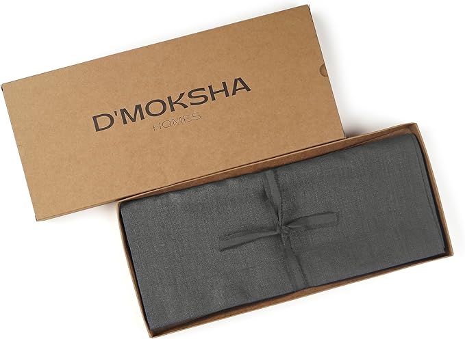 D'Moksha Homes Linen Table Runner 60 Inches - 100% Pure Linen Charcoal Grey Table Runner 14 x 60 Inch for Coffee Tables, Dresser, Winter, Christmas, Holiday, New Year - Machine Washable