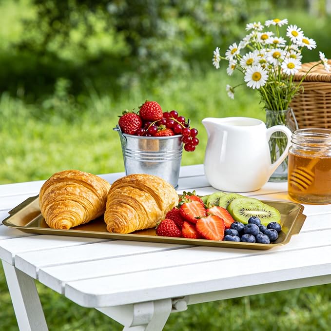 3pcs Stainless Steel Serving Tray,12.6" Rectangular Serving Platters for Kitchen,Ottoman Dish for Buffet Service，Golden