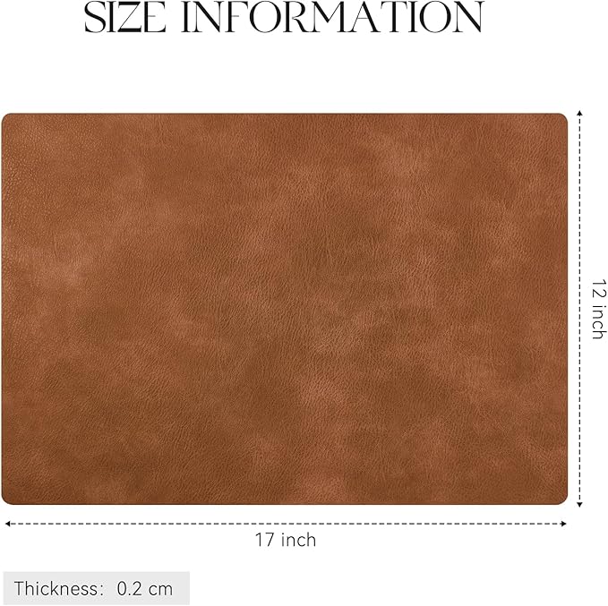 MOSAYT Vinyl Placemats Set of 8-12 X 17 Inch - Winter Faux Leather 100% Waterproof Oil-Proof Wipeable PU Place Mats, Heat Resistant Reversible Table Mats for Kitchen, Dining, Outdoor (Reddish Brown)