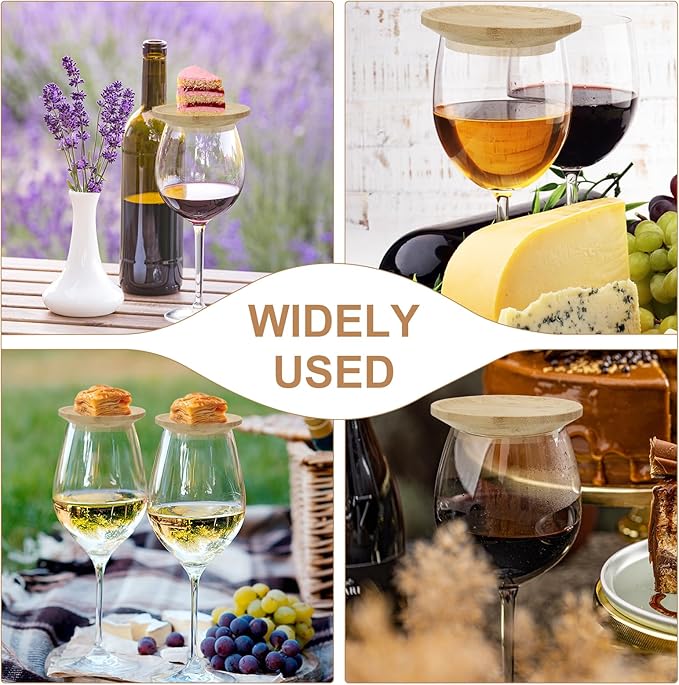 uxcell Wine Glass Charcuterie Lids, 3.7 Inch Wine Glass Covers Bamboo Appetizer Plates for Family Gatherings, Bars, Restaurants Party 8Pcs