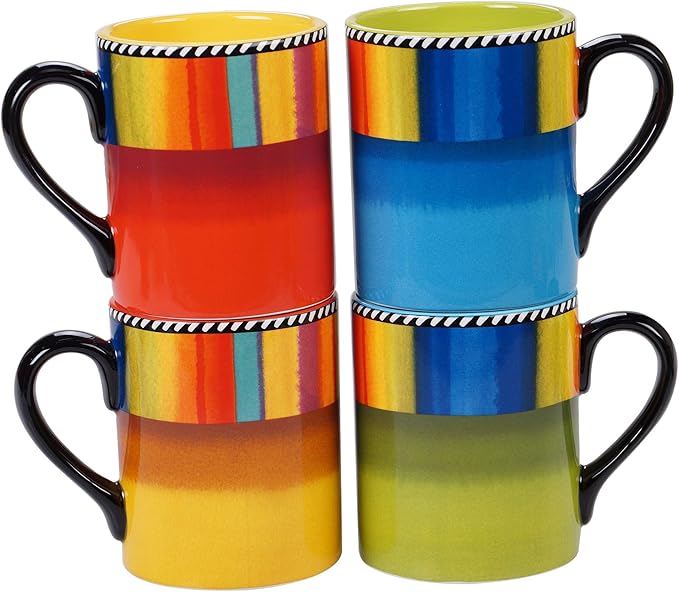 Sierra 16-Piece Ceramic Dinnerware Set: Service for 4, Includes Dinner Plates, Salad Plates, Mugs, and Ice Cream Bowls - Great for Everyday Meals, Entertaining, and Vibrant Table Settings