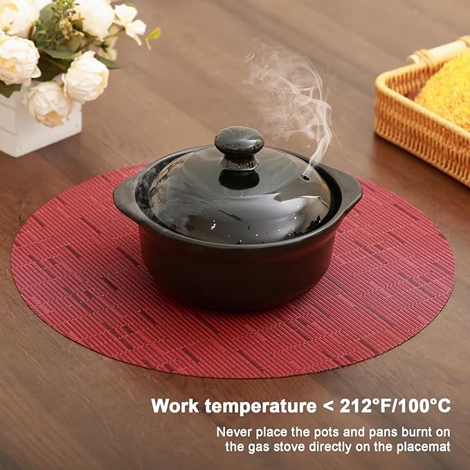 Round Placemats Set of 6 Heat Resistant Vinyl Placemats 15 inch Washable Non-Slip Table Mats Woven Place Mats for Dining Table (Red, Set of 6)