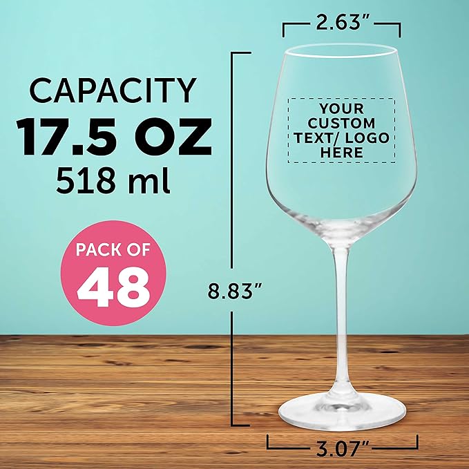 Custom Crystal Wine Glasses 17.5 oz Set of 48, Personalized Bulk Pack - Restaurant Glassware, Perfect for Red Wine or White Wine - Clear