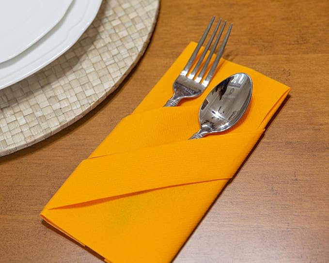 AMERICAN HOMESTEAD Paper Napkins - Orange Disposable Linen-Like Dinner Napkins - Restaurant-Quality Table Serviettes for Weddings, Parties, and Events - 15.75" x 15.75" - 50 Count