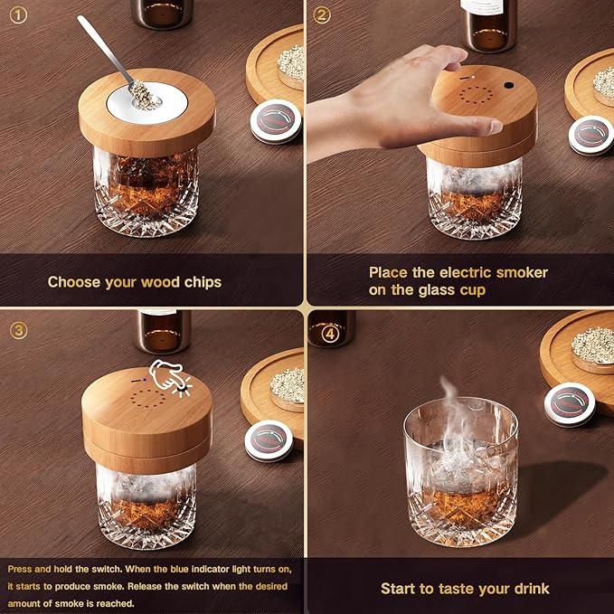Electric Whiskey Smoker Kit with 6 Wood Chips, Rechargeable Cocktail Smoker Kit Built-in Lighter, No Butane Needed,Old Fashioned Drink Smoker Kit, Gifts for Men, Dad, Husband