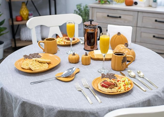 Nat & Jules Pumpkin Shaped 8 x 8 Inch Ceramic Small Dining Plates: Perfect for Thanksgiving, Halloween and Indoor Fall Table Décor & Service - Set of 4, Orange