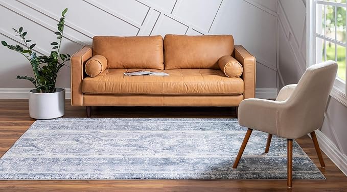 Rugs.com Oregon Collection Rug – 6' x 9' Blue Low-Pile Rug Perfect for Living Rooms, Large Dining Rooms, Open Floorplans