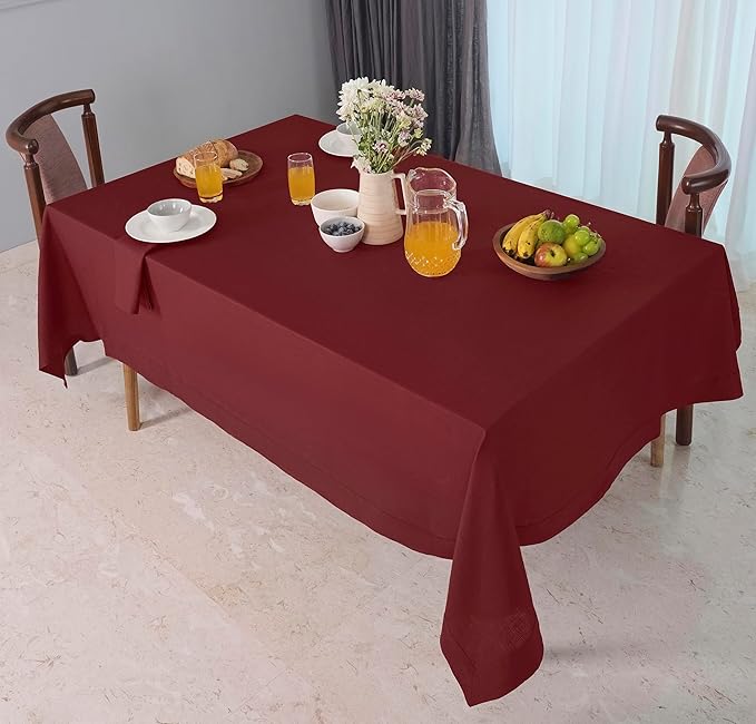 D'Moksha Homes Dark Red Linen Tablecloth 54 x 72 Inch - 100% Pure Linen Tablecloth for Rectangle Tables - Machine Washable Table Cloth for Winter, Christmas, Holiday, New Year