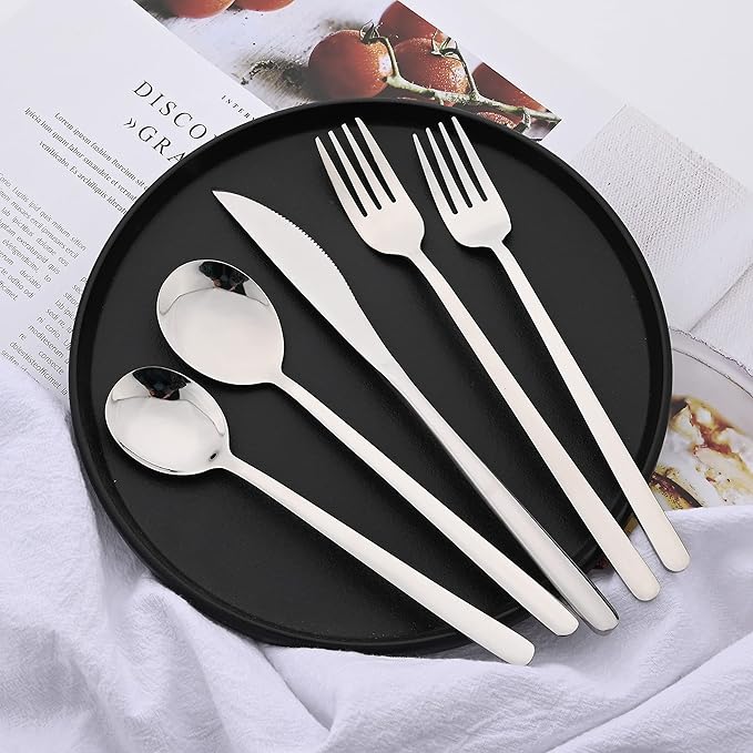 30 Pieces Silverware Set, Silver-Flatware Cutlery Set Service for 6, 18/8 Stainless Steel Tableware Eating Utensils for Home/Hotel/Restaurant, Mirror Polished, Dishwasher Safe