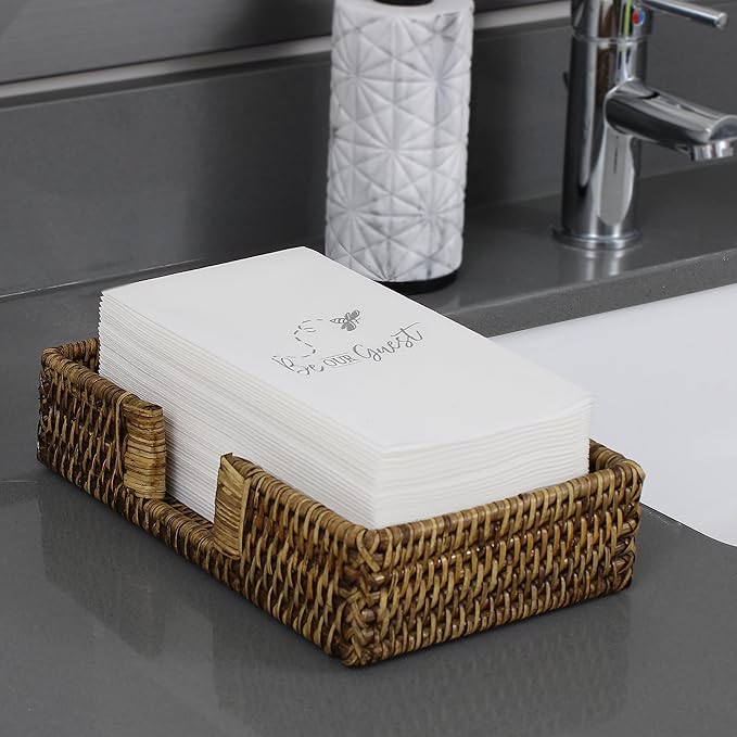 AMERICAN HOMESTEAD Disposable Hand Towels for Bathroom - Decorative Be Our Guest Silver Design - Linen-Like Guest Napkins for Events, or Dinner Parties - Paper Towels - 15.5" x 12" - 50 Count
