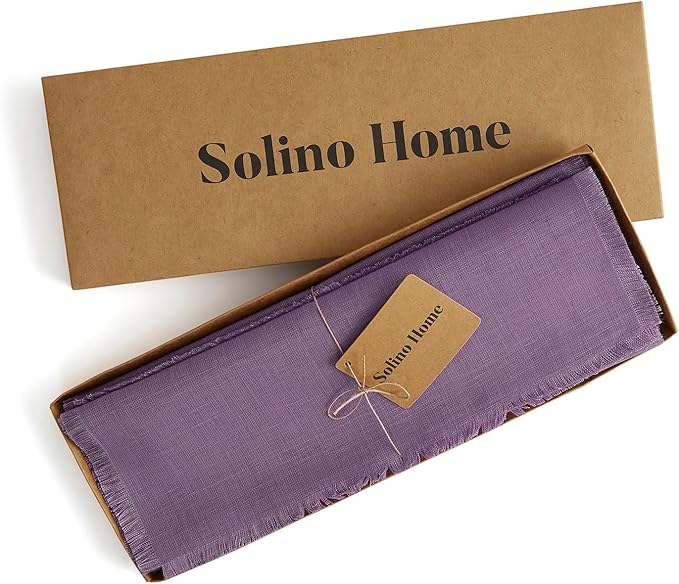 Solino Home Linen Fringe Cloth Placemats Set of 4-100% Pure Linen Mulberry Placemats 14 x 19 Inch for Christmas, Holiday, New Year
