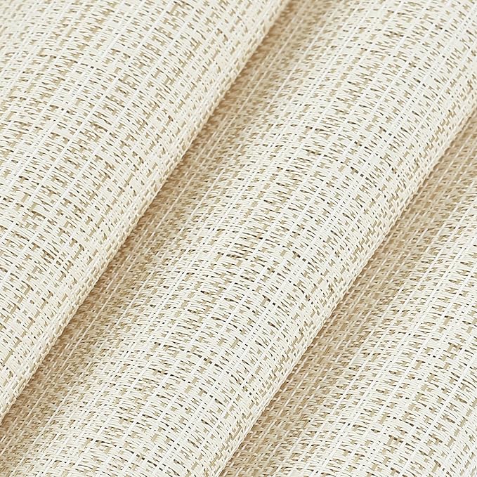 AHHFSMEI Placemats for Dining Table Set of 6 Woven Vinyl Plastic Place Mats Non-Slip Heat Insulation Stain Resistant Table Mats Washable Easy Clean Placemats (Multi Beige)