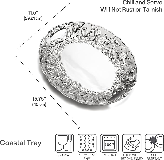 Wilton Armetale Coastal Handle Serving Tray, 16-Inch-by-11.75-Inch, Silver