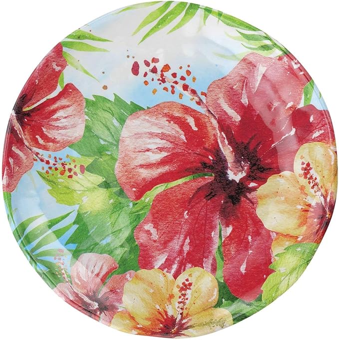 UP UPware Hibiscus Melamine Round Dessert Plates, Small Serving Plates, for Appetizer, Snacks, and Side Dishes, Multicolor, 6 Inch, Set of 4