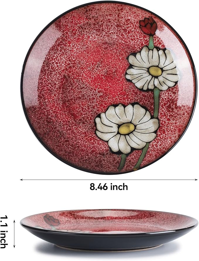 Ceramic Salad Plates Set,8 in - Plates Set of 6 - For Steak,Salad, Pasta,Appetizer, Serving Etc - Dishwasher, Microwave, and Oven Safe, Scratch Resistant, Smooth Glaze (Multicolor A, 8 Inch)