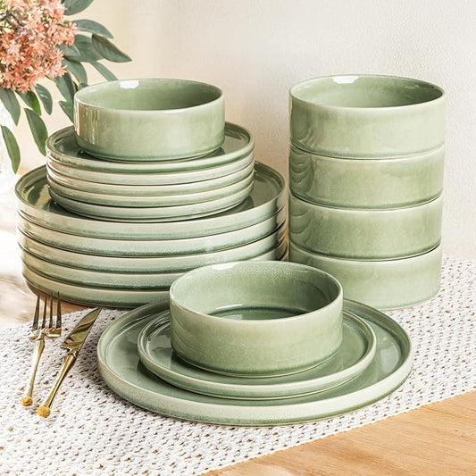 AmorArc Ceramic Dinnerware Sets, Handmade Reactive Glaze Stoneware Plates and Bowls Sets,Highly Chip and Crack Resistant | Dishwasher & Microwave Safe Dishes Set, Service for 8 (24pc)